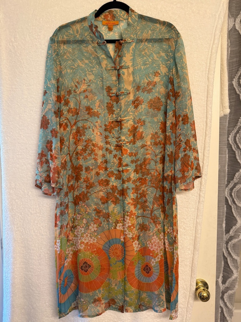 RARE GORGEOUS Harari Sheer Silk Floral Mandarin Collar Midi Dress/Duster jacket